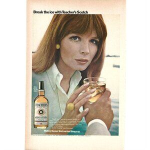 Teachers Scotch Whiskey Advert 1960s Vintage Print Ad 9 inch Tall